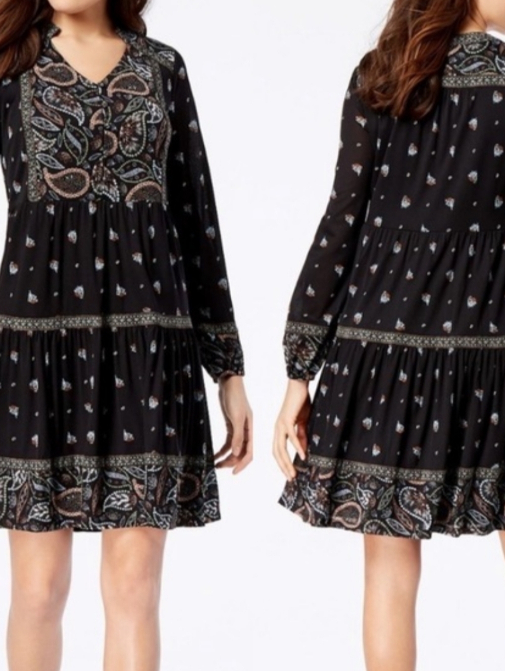 Women's Size Large paisley tiered long-sleeve dress Indie Fairy - Picture 3 of 9